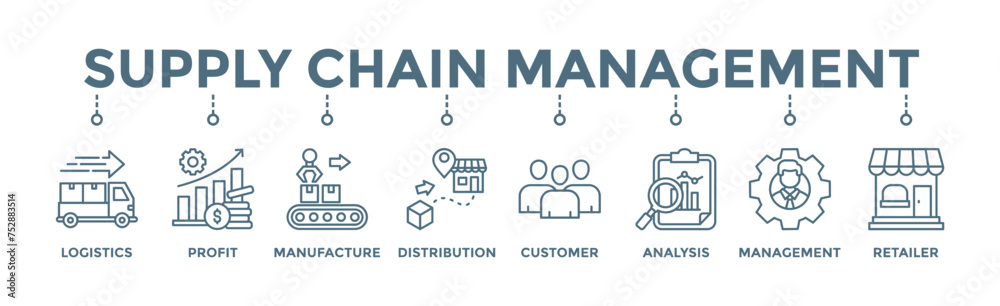 Supply chain management banner web icon vector illustration concept ...