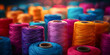 Vibrant Multicolored Cotton Threads on Tailor Textile Fabric Background , Sewing and Crafting Delight