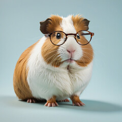 Poster - a guinea pig wearing tiny round glasses isolated on a transparent background