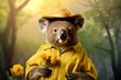 stylish koala in a yellow dress hat