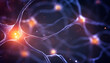 Abstract representation of neural system transmitting impulse through nerve cells. Neurological Connectivity bokeh background