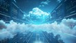 A conceptual illustration of cloud storage and computing platform with top three solutions in the style of ethereal nightscape and atmospheric skies