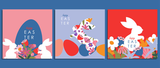 Wall Mural - Set of Easter banners, Easter bunnies, Easter eggs