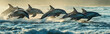 Herd of dolphins jumping in the ocean. Generative AI