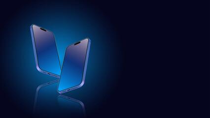 Wall Mural - Various angle smartphone light banner. Mobile phone screen template with shadow on a dark blue background. Vector abstract background for wallpapers, banners, invitations, and luxury vouchers.