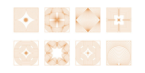 Aufkleber - Vector minimal geometric illustrations set - trendy abstract aesthetic linear compositions, prints, frames and graphic design elements..