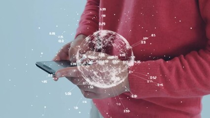 Poster - Animation of network of connections and globe over biracial man using smartphone