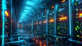 Fototapeta  - Database futuristic server. mining crypto currency farm technology. Generative AI