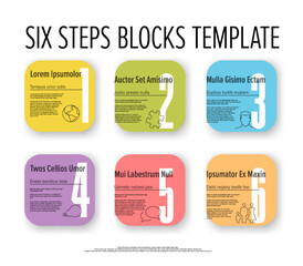 Poster - Six patel color square steps progress template with white buttons