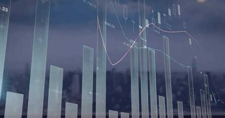 Poster - Animation of digital data processing over cityscape