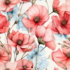 Wall Mural - Seamless beautiful wild decorative spring flowers pattern background