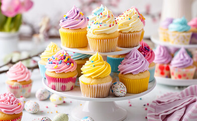 Wall Mural - Colorful Easter Cupcakes Background