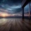 The quiet elegance of a dusk sky illuminating a smooth wood floor