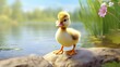 Cute baby duckling waddling by a pond cute