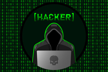 Wall Mural - hacker with laptop vector computer stealing confidential data, personal information, credit card. in
