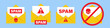 Set SPAM email vector icon. Advertising, phishing, distribution of malware through spam messages. Spam email message distribution, malware spreading virus