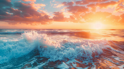 Wall Mural - The ocean is calm and the sky is a beautiful orange color