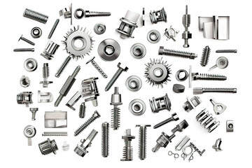 Isolated bolt, screw, nut and washer, spring, gear or cogwheel with bearings. isolated on a Transparent background. Generative AI