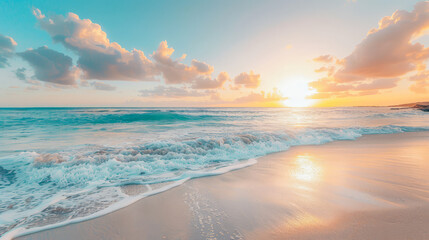 Wall Mural - The ocean is calm and the sky is a beautiful shade of pink