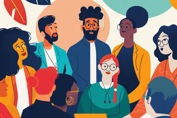 Inclusion and diversity concept expressed by an flat illustration of a colourful crowd of people