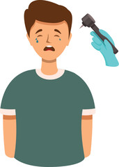 Boy crying at dental doctor icon cartoon vector. Tooth disease. Healthcare room