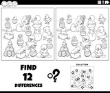 Fototapeta  - differences game with cartoon young women coloring page