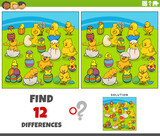 Fototapeta  - differences game with cartoon Easter chicks hatching from eggs