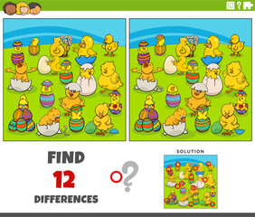 Wall Mural - differences game with cartoon Easter chicks hatching from eggs