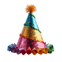 Poster - Colorful Party Hat Isolated on Transparent Background. Birthday Cap