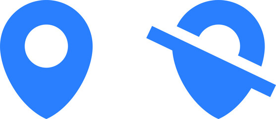 Poster - blue location pointer pin or you are here tracking on off marker hotspot symbol sign icon set. vecto