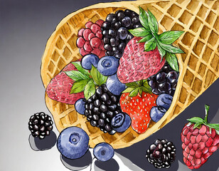 Wall Mural - Design of berries and waffle cones