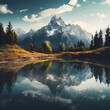A majestic mountain range with a reflection in a lake