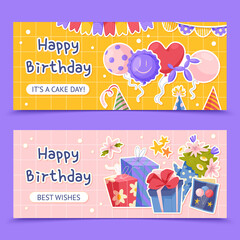 Sticker - Hand drawn Birthday stickers banner set