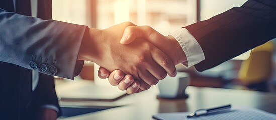 Wall Mural - Professional Businessmen Engaged in a Respectful Handshake Agreement at Modern Office Environment