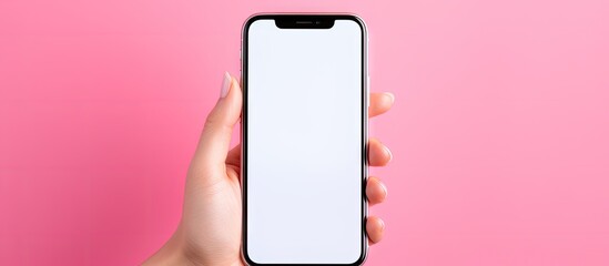 Canvas Print - Connected in Digital World: Person Displaying Smartphone with Blank Screen for Customization