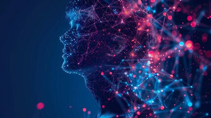 Poster - Brain Nervous System concept. Brain and thinking in a human head. Science for study and learn. Artificial Intelligence and Machine learning, AI Technology, Thinking Process concept.