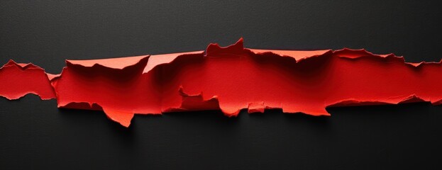 red ripped paper torn edges strips isolated on black background