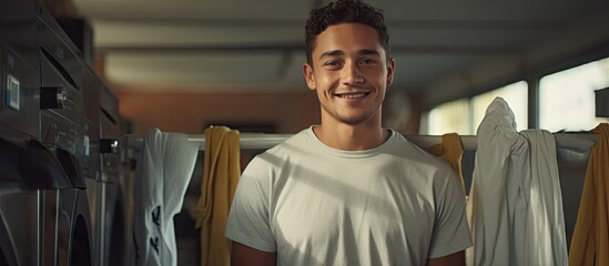 Poster - Fashion Frenzy: Stylish Man in Room Surrounded by Hanging Clothes on Rack
