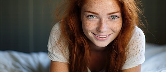 Sticker - Beautiful Young Woman with Colorful Fringe Hairstyle Playfully Swirling Her Hair