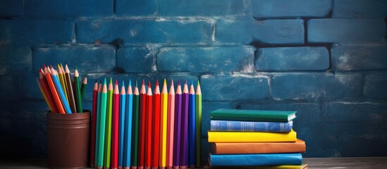 Aufkleber - Vibrant Assortment of Colorful Pencils Arranged on a Wooden Surface