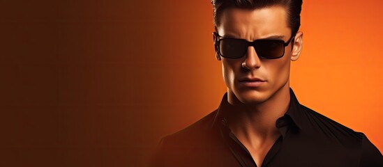 Canvas Print - Stylish young man exuding confidence with black shirt and sunglasses