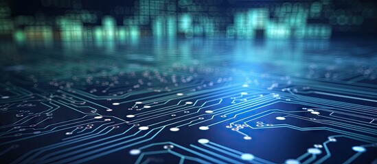 Aufkleber - Glowing Blue Circuit Board Illuminated with Radiant Light in Advanced Technology Concept