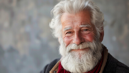 Canvas Print - A portrait of a smiling elderly man with a full white beard - conveying the wisdom - joy - and contentment of a life well-lived - wide format