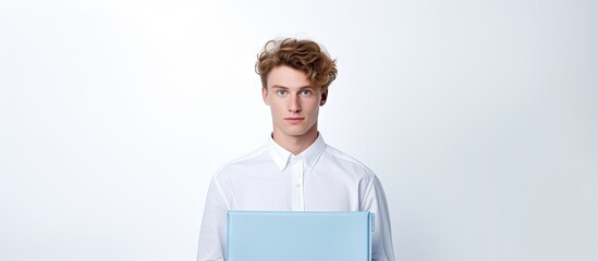 Aufkleber - Young Professional Working Remotely with Laptop in Modern Office Setting