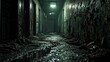 A dark corridor in an abandoned building. Cluttered corridor in ruins. Abandoned building. Horror. Dark room