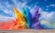 Holi with a stunning big double powder explosion, filling the air with a rainbow of colors