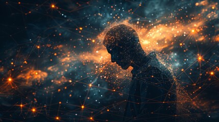 Poster - Brain Nervous System concept. Brain and thinking in a human head. Science for study and learn. Artificial Intelligence and Machine learning, AI Technology, Thinking Process concept.