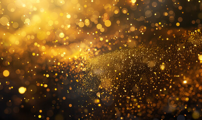 Sticker - yellow golden dust particles wallpaper with glitter texture, defocused background close up macro view, copy space	