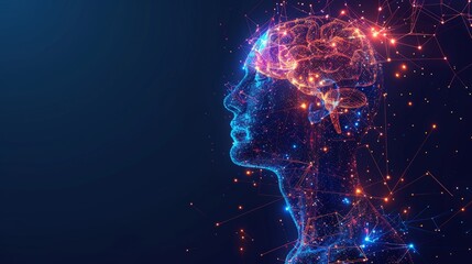 Poster - Brain Nervous System concept. Brain and thinking in a human head. Science for study and learn. Artificial Intelligence and Machine learning, AI Technology, Thinking Process concept.