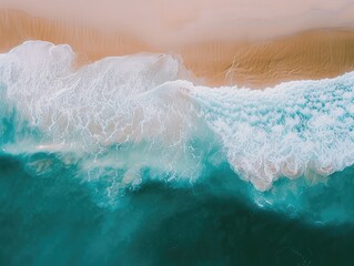 Canvas Print - Aerial Shot of Turquoise Waves Meeting Sandy Beach